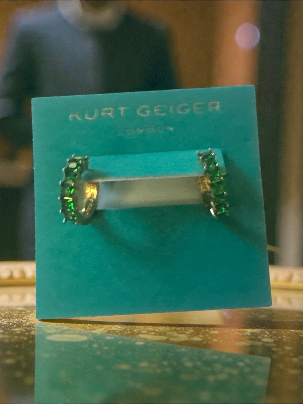 Kurt Geiger Green BE KIND Crystal Hoop Huggie earrings NWOT